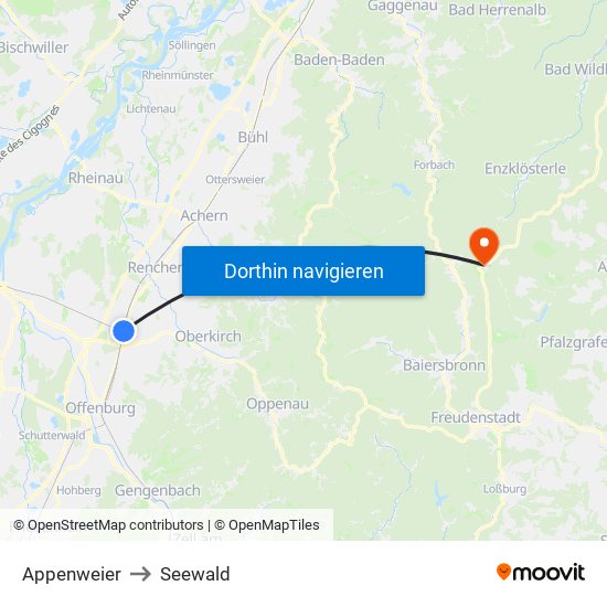 Appenweier to Seewald map