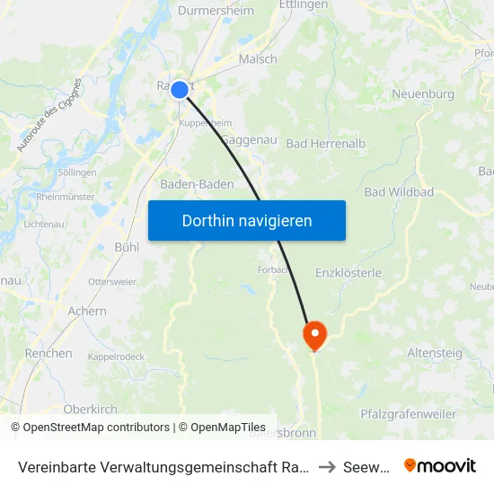 Vereinbarte Verwaltungsgemeinschaft Rastatt to Seewald map