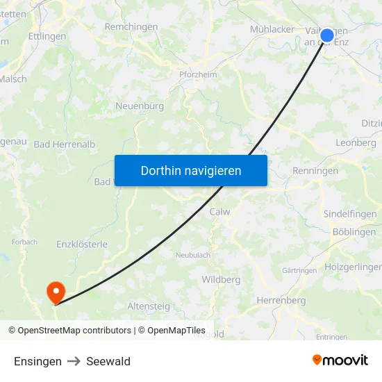Ensingen to Seewald map