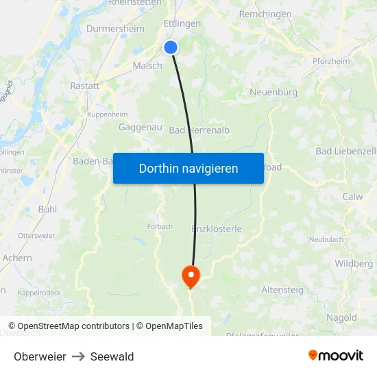 Oberweier to Seewald map