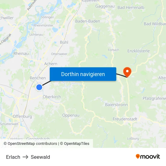 Erlach to Seewald map