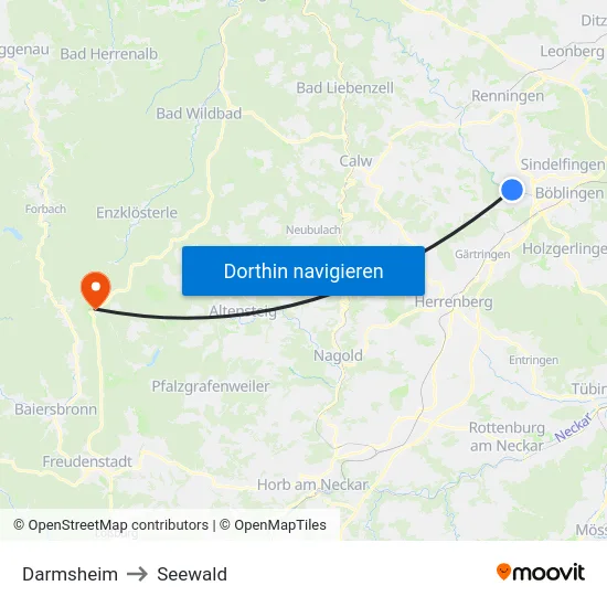 Darmsheim to Seewald map