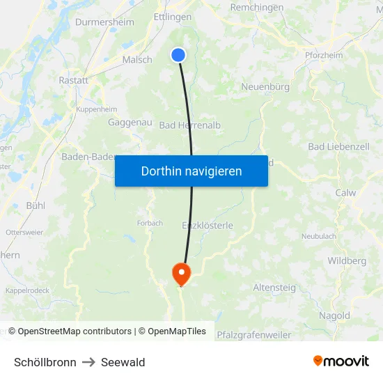 Schöllbronn to Seewald map