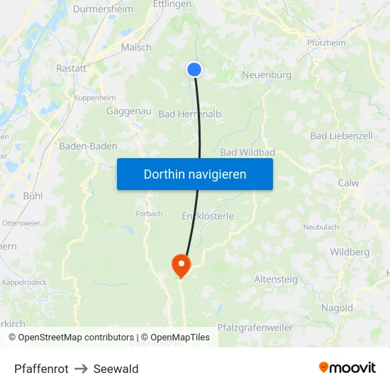 Pfaffenrot to Seewald map