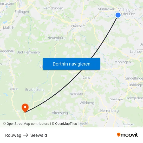 Roßwag to Seewald map