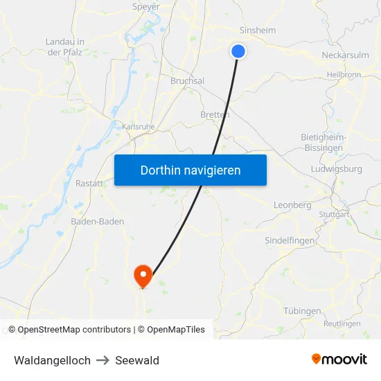 Waldangelloch to Seewald map