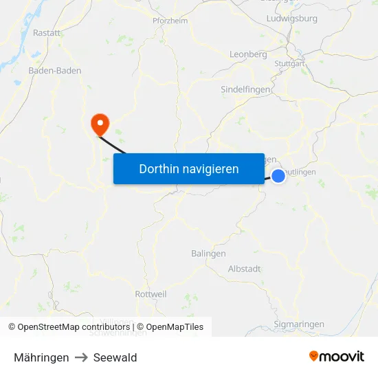 Mähringen to Seewald map