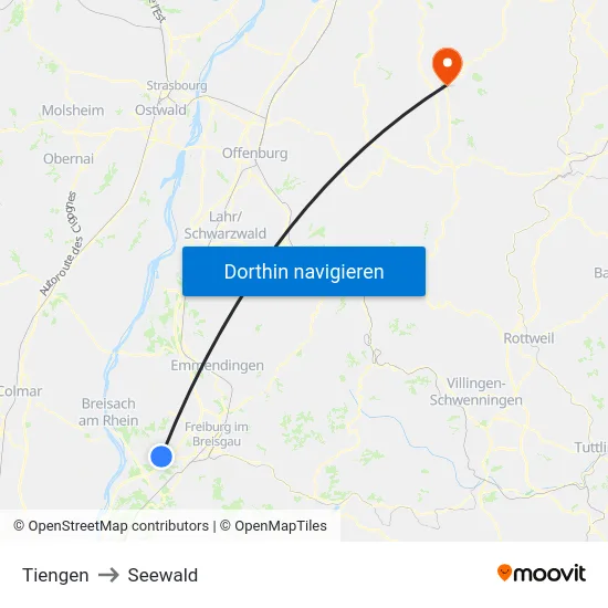 Tiengen to Seewald map