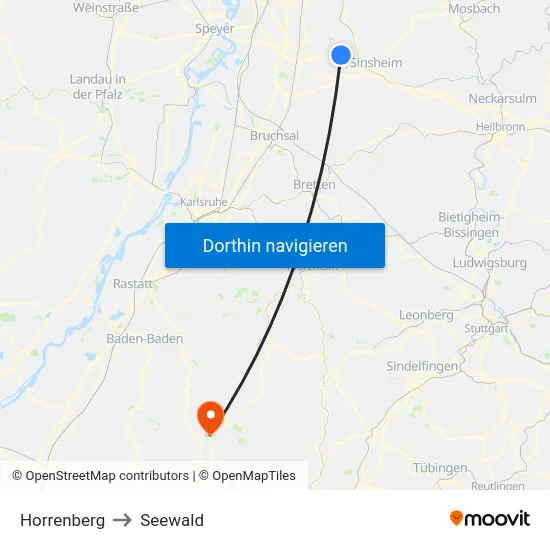 Horrenberg to Seewald map