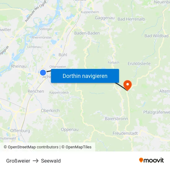 Großweier to Seewald map