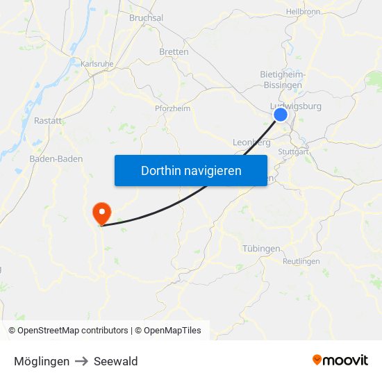 Möglingen to Seewald map