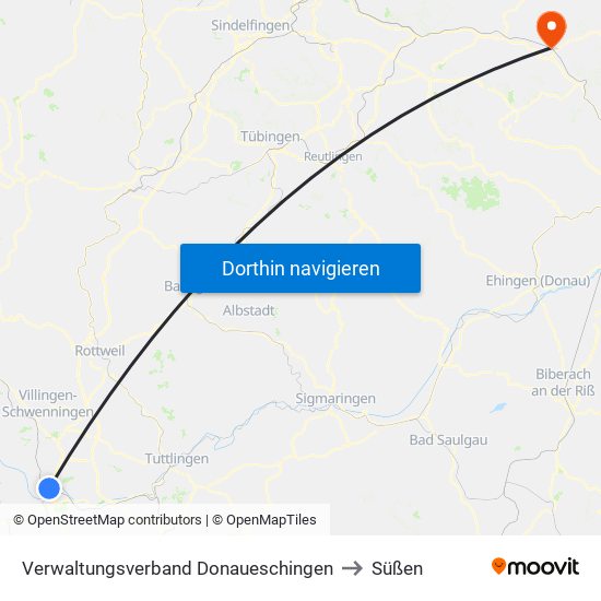 Verwaltungsverband Donaueschingen to Süßen map