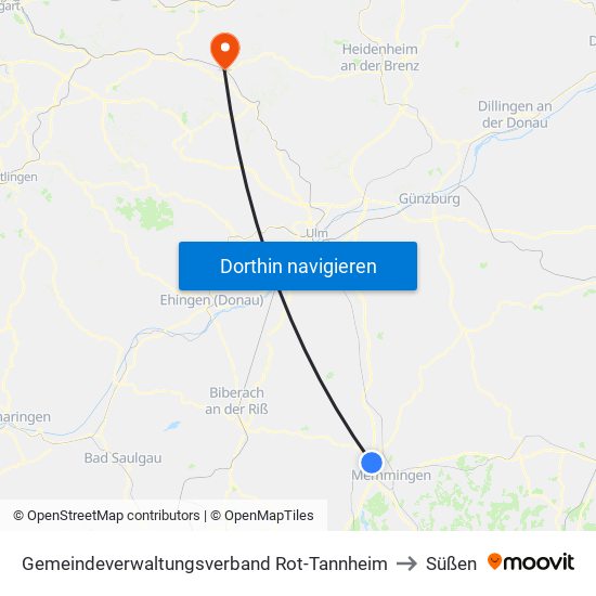 Gemeindeverwaltungsverband Rot-Tannheim to Süßen map