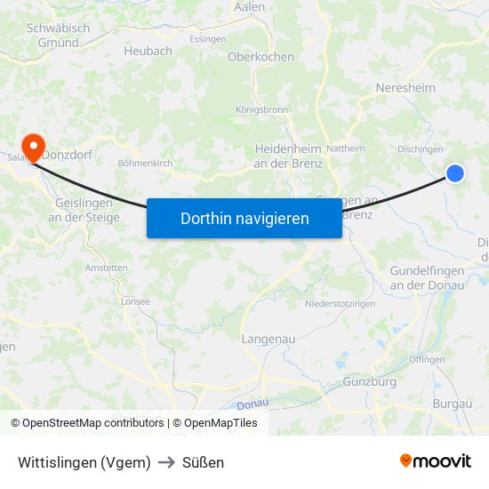 Wittislingen (Vgem) to Süßen map