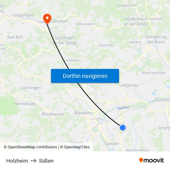 Holzheim to Süßen map