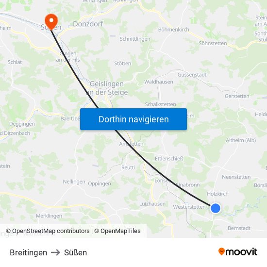 Breitingen to Süßen map