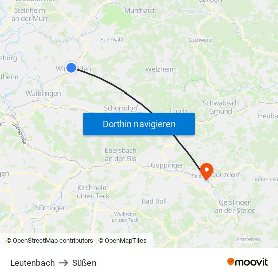 Leutenbach to Süßen map