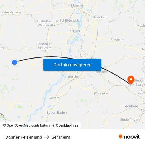 Dahner Felsenland to Sersheim map