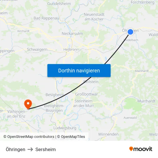 Öhringen to Sersheim map