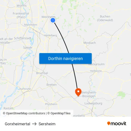 Gorxheimertal to Sersheim map