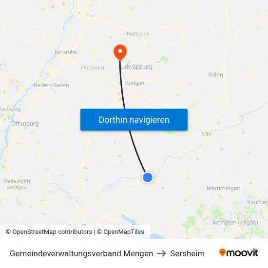 Gemeindeverwaltungsverband Mengen to Sersheim map