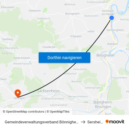 Gemeindeverwaltungsverband Bönnigheim to Sersheim map