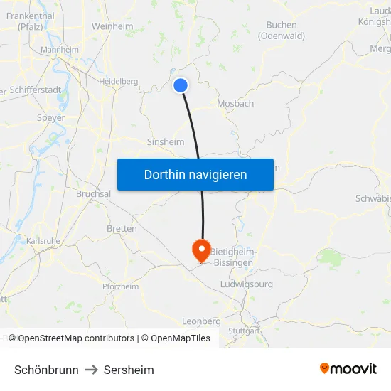 Schönbrunn to Sersheim map