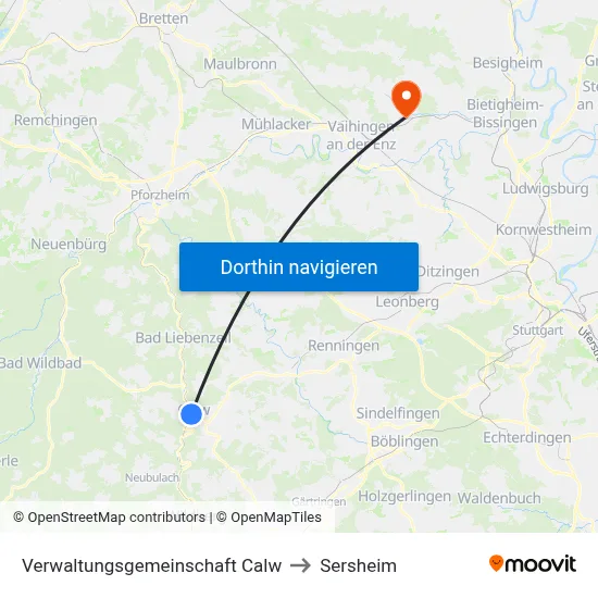 Verwaltungsgemeinschaft Calw to Sersheim map