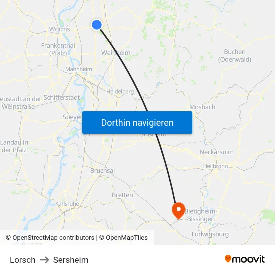 Lorsch to Sersheim map