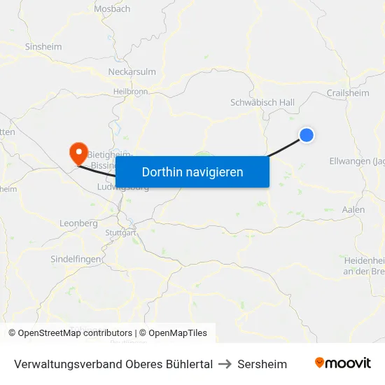 Verwaltungsverband Oberes Bühlertal to Sersheim map