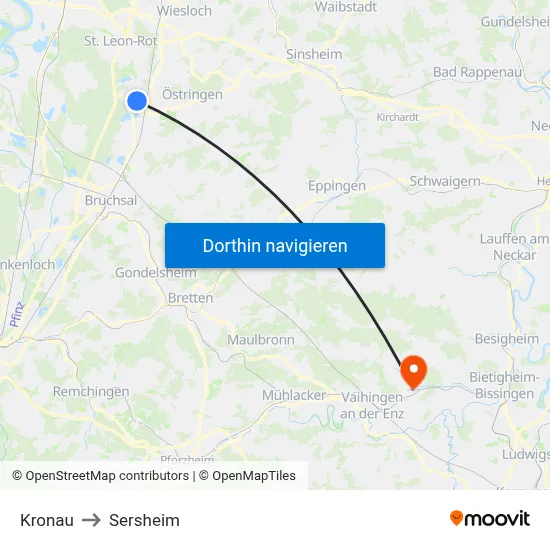 Kronau to Sersheim map