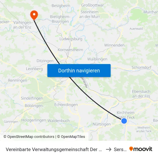 Vereinbarte Verwaltungsgemeinschaft Der Stadt Kirchheim Unter Teck to Sersheim map