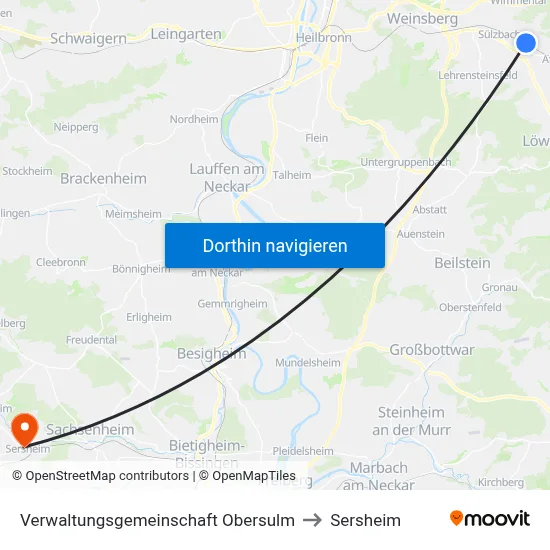 Verwaltungsgemeinschaft Obersulm to Sersheim map