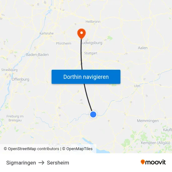 Sigmaringen to Sersheim map