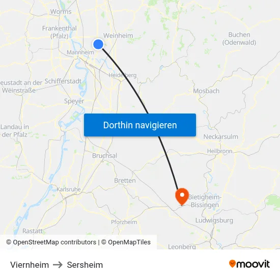 Viernheim to Sersheim map