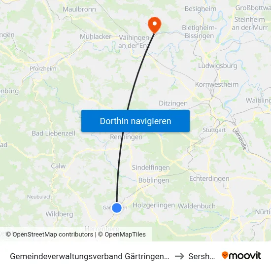 Gemeindeverwaltungsverband Gärtringen/Ehningen to Sersheim map