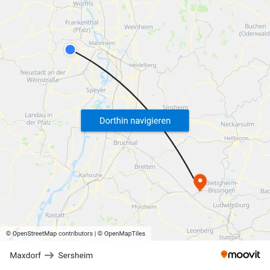 Maxdorf to Sersheim map