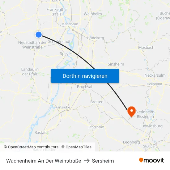 Wachenheim An Der Weinstraße to Sersheim map