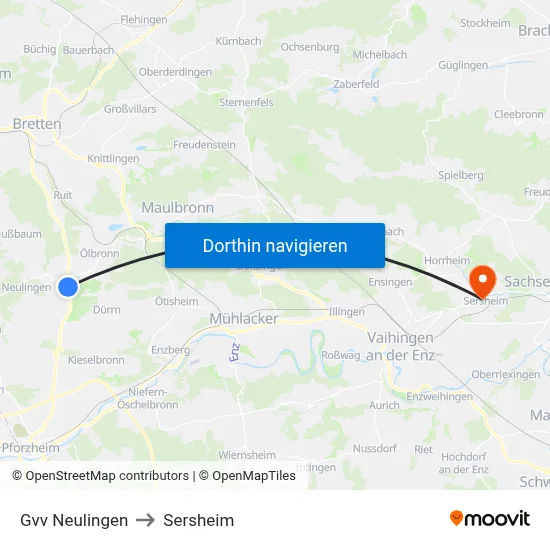 Gvv Neulingen to Sersheim map