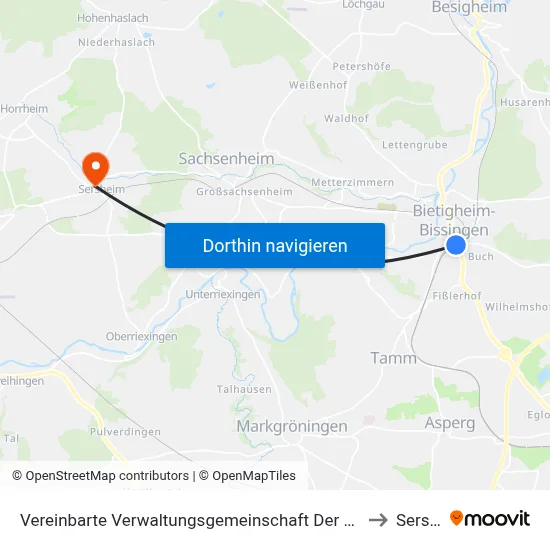 Vereinbarte Verwaltungsgemeinschaft Der Stadt Bietigheim-Bissingen to Sersheim map