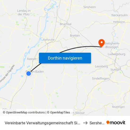 Vereinbarte Verwaltungsgemeinschaft Sinzheim to Sersheim map