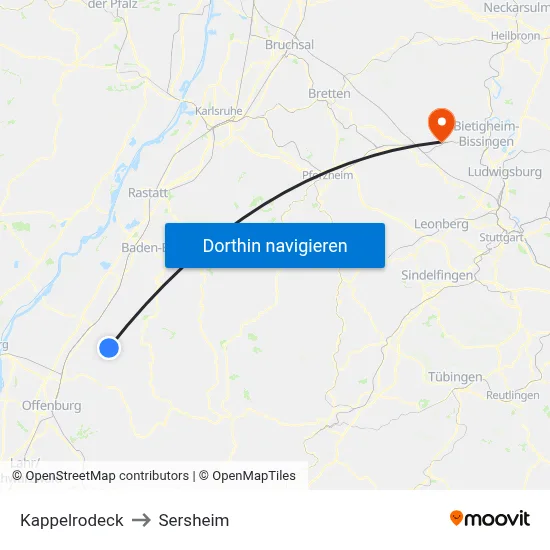 Kappelrodeck to Sersheim map