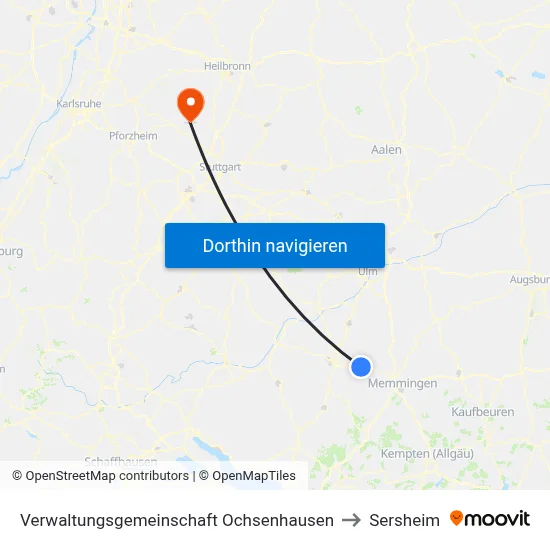 Verwaltungsgemeinschaft Ochsenhausen to Sersheim map
