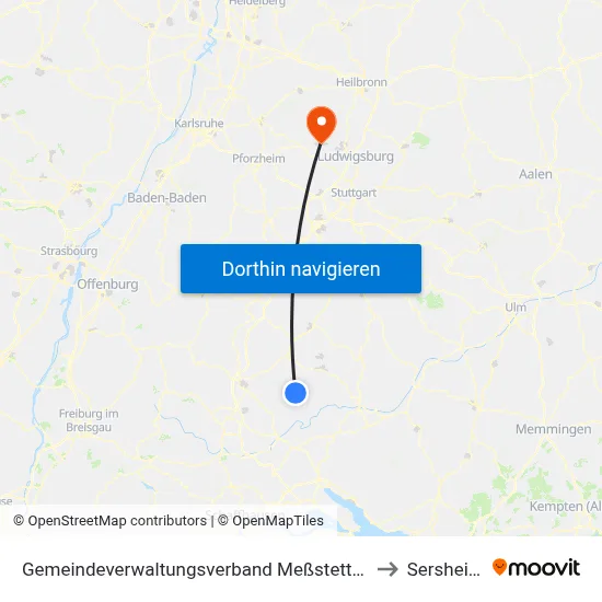 Gemeindeverwaltungsverband Meßstetten to Sersheim map