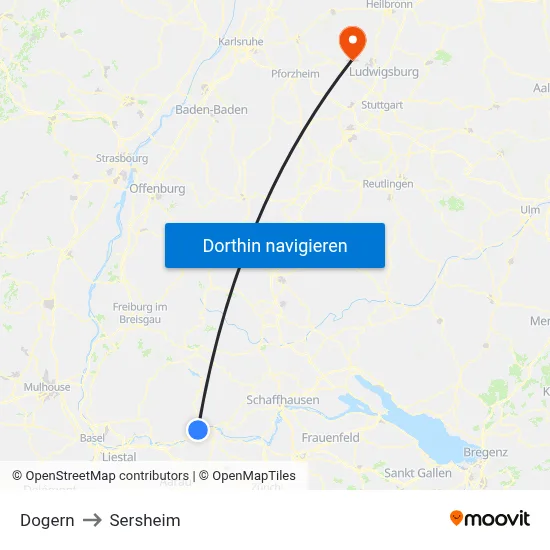 Dogern to Sersheim map