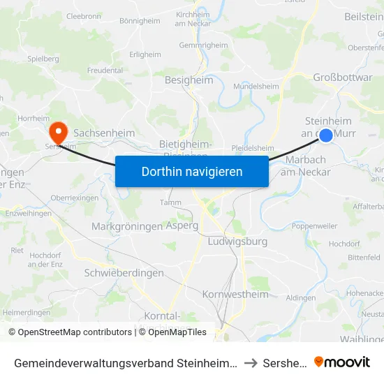 Gemeindeverwaltungsverband Steinheim-Murr to Sersheim map