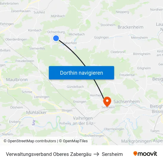 Verwaltungsverband Oberes Zabergäu to Sersheim map