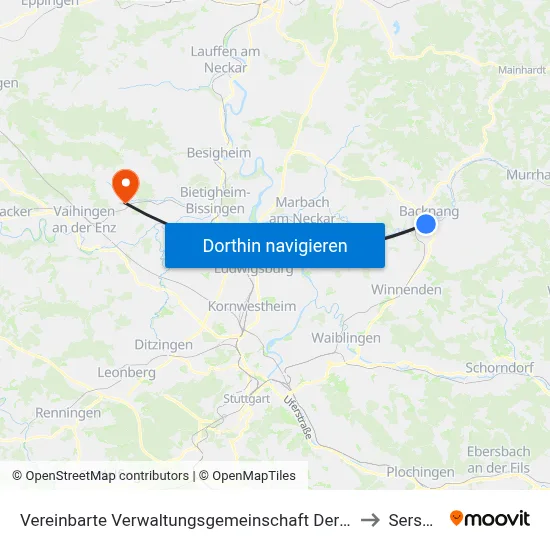 Vereinbarte Verwaltungsgemeinschaft Der Stadt Backnang to Sersheim map