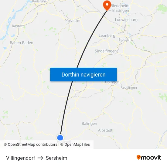 Villingendorf to Sersheim map