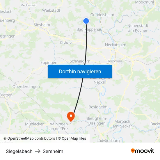 Siegelsbach to Sersheim map